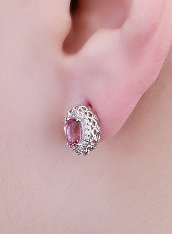 Pink Real topaz diamond earrings