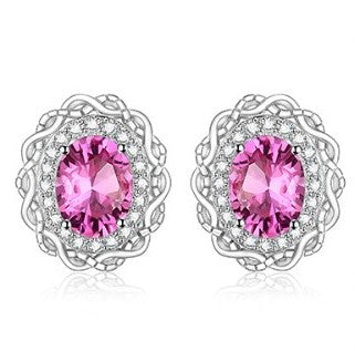 Pink Real topaz diamond earrings