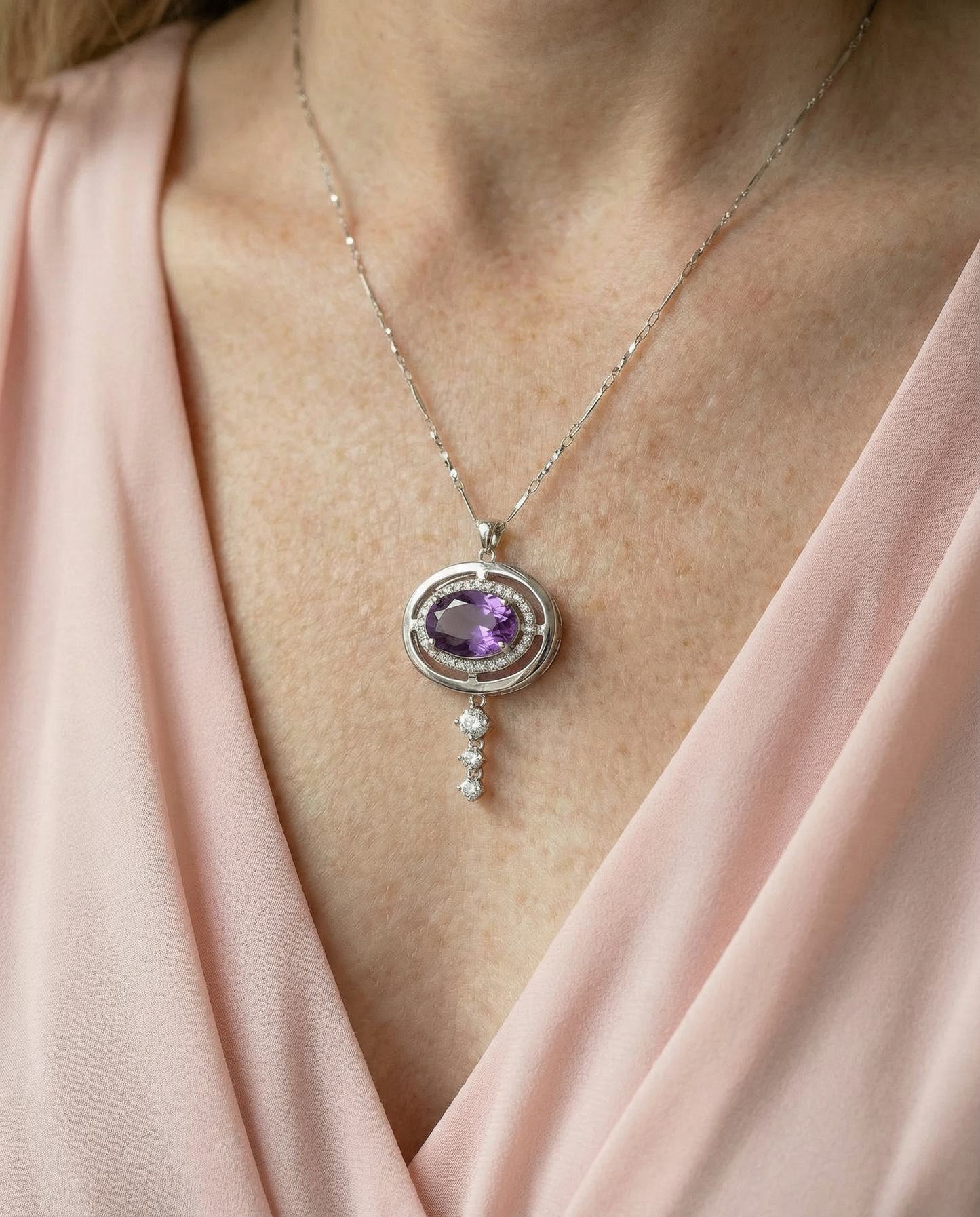 Natural Amethyst Oval Necklace