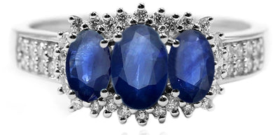 Real Sapphire three stone Diamond Ring