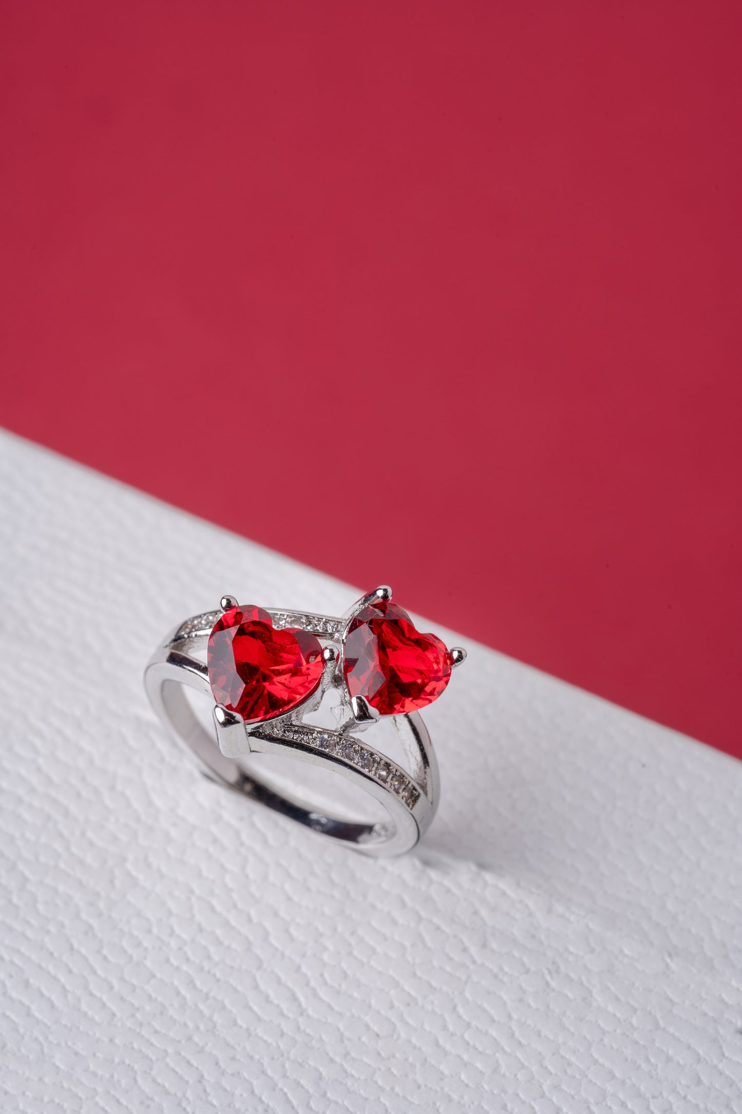 Ruby two Heart Stone Ring