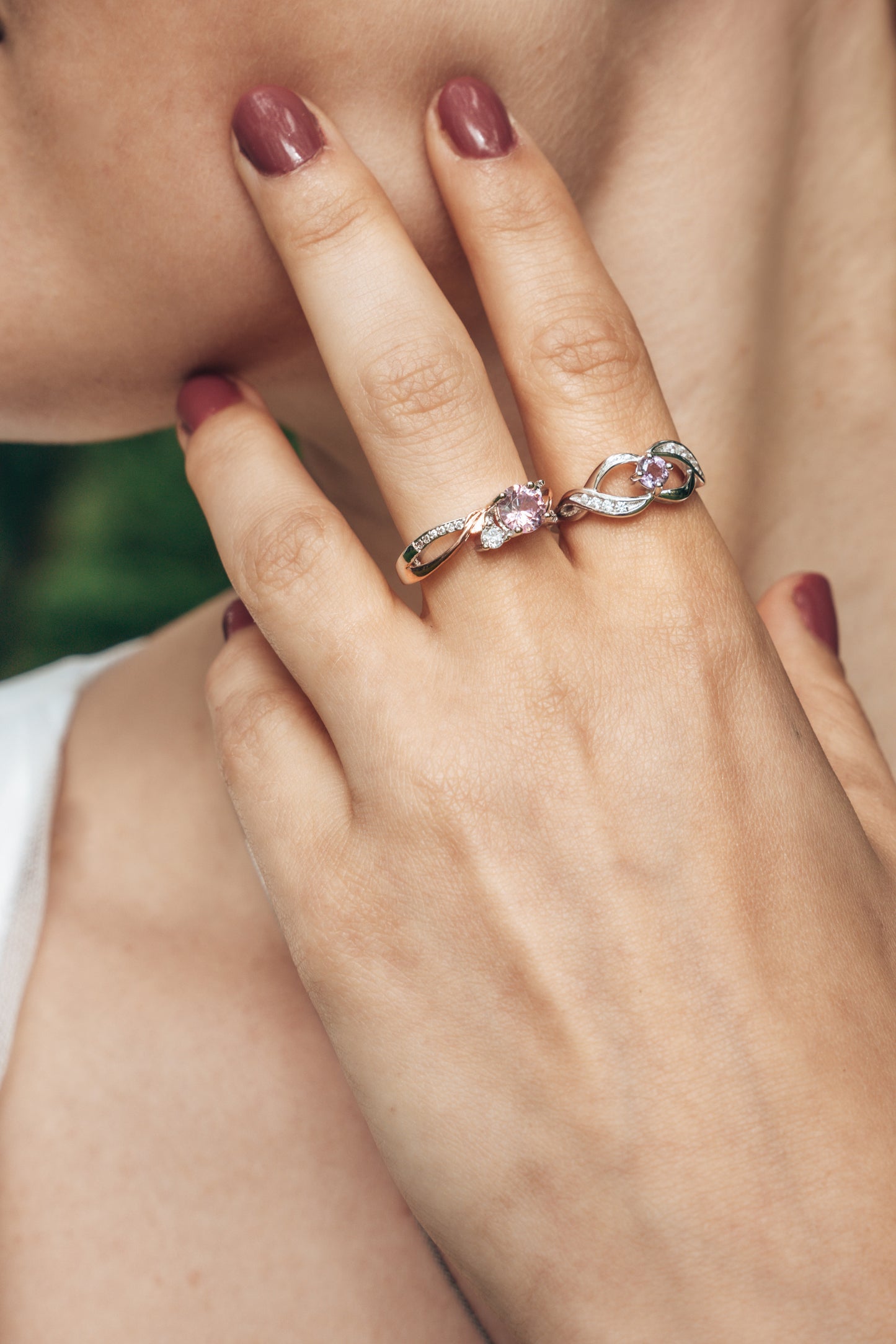 Two metal made pink Topaz ring
