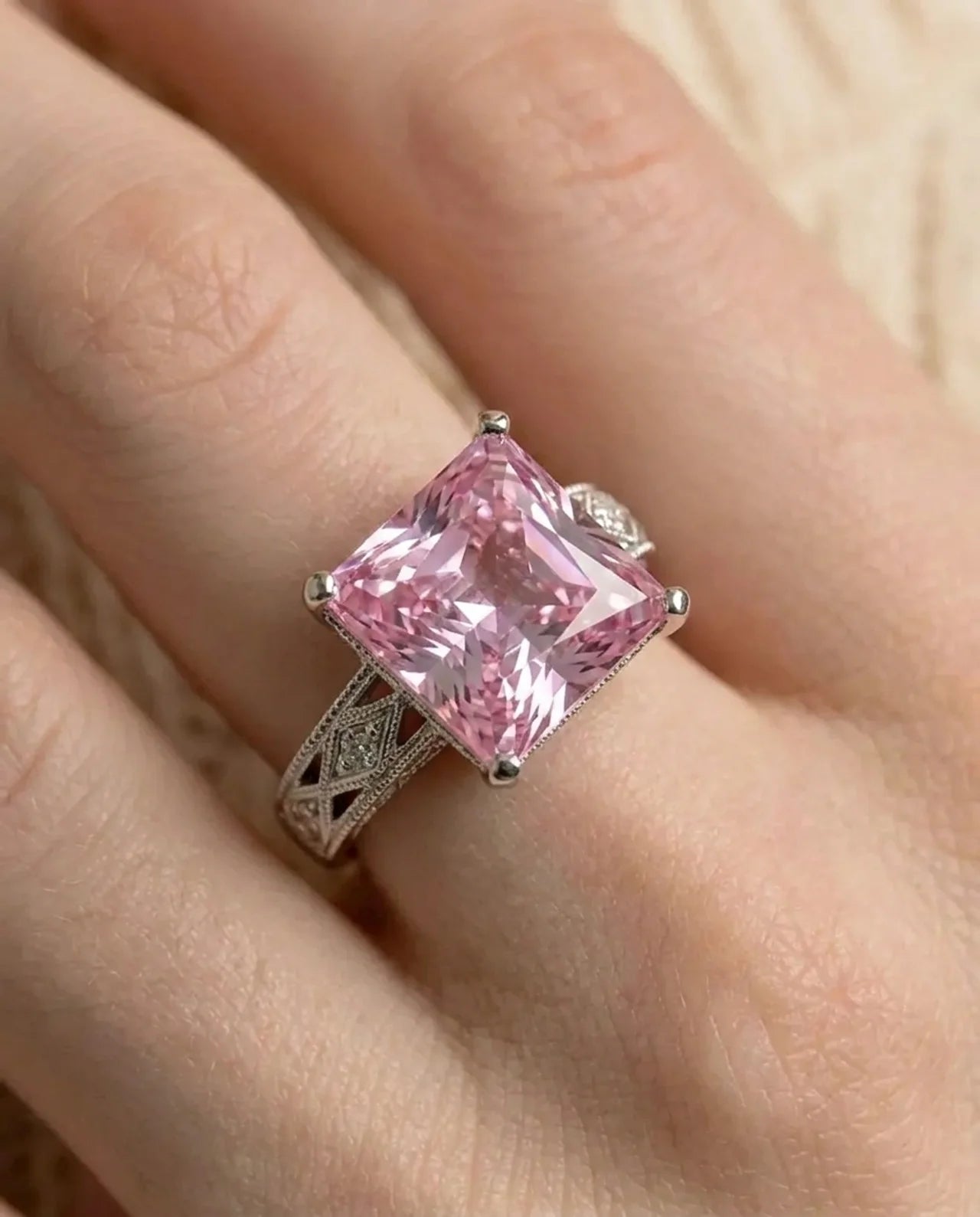 Pink Large made Topaz stone ring