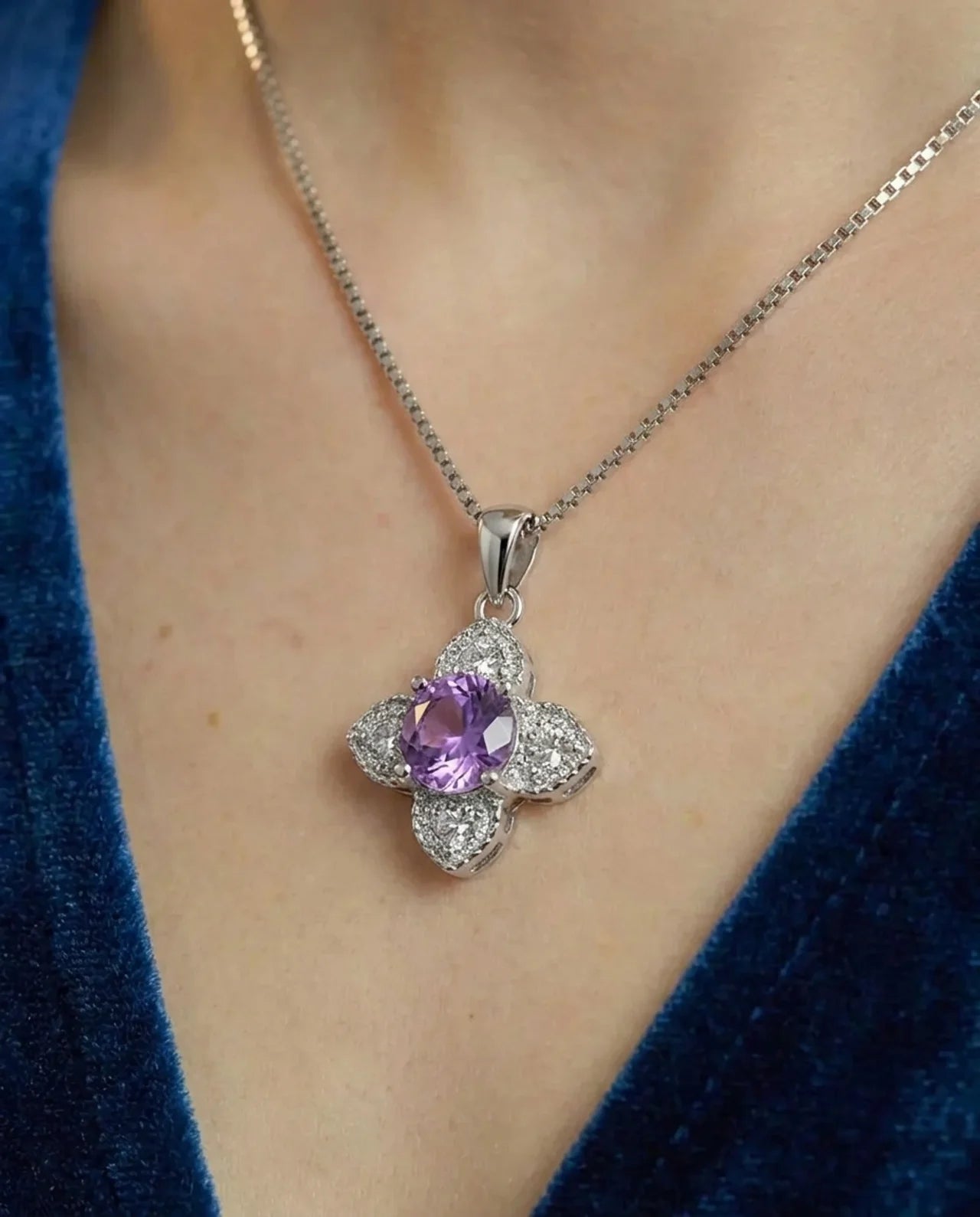 Natural Amethyst Flower Necklace