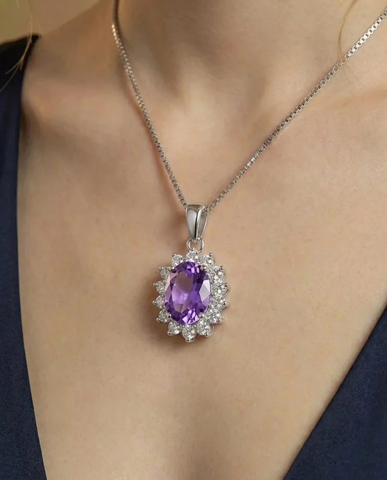 Natural Amethyst Diamond Necklace
