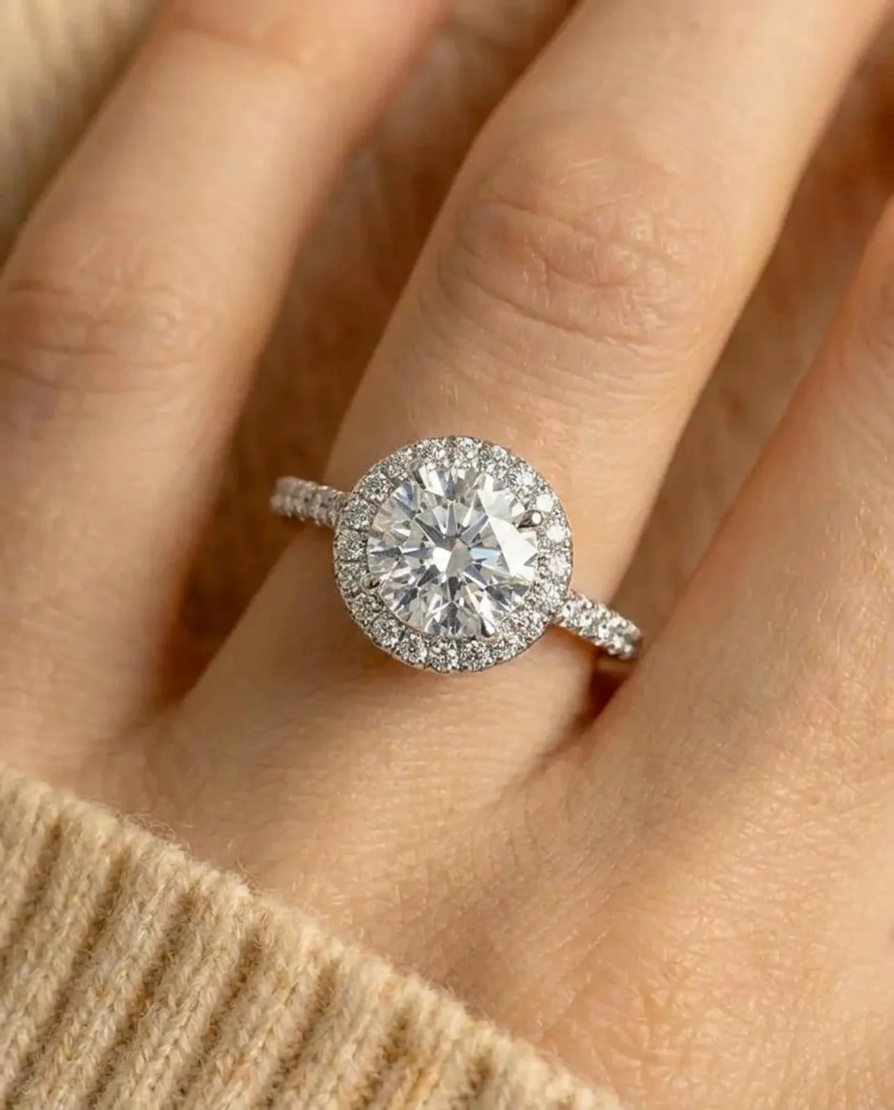 Simulated Diamond Halo Ring