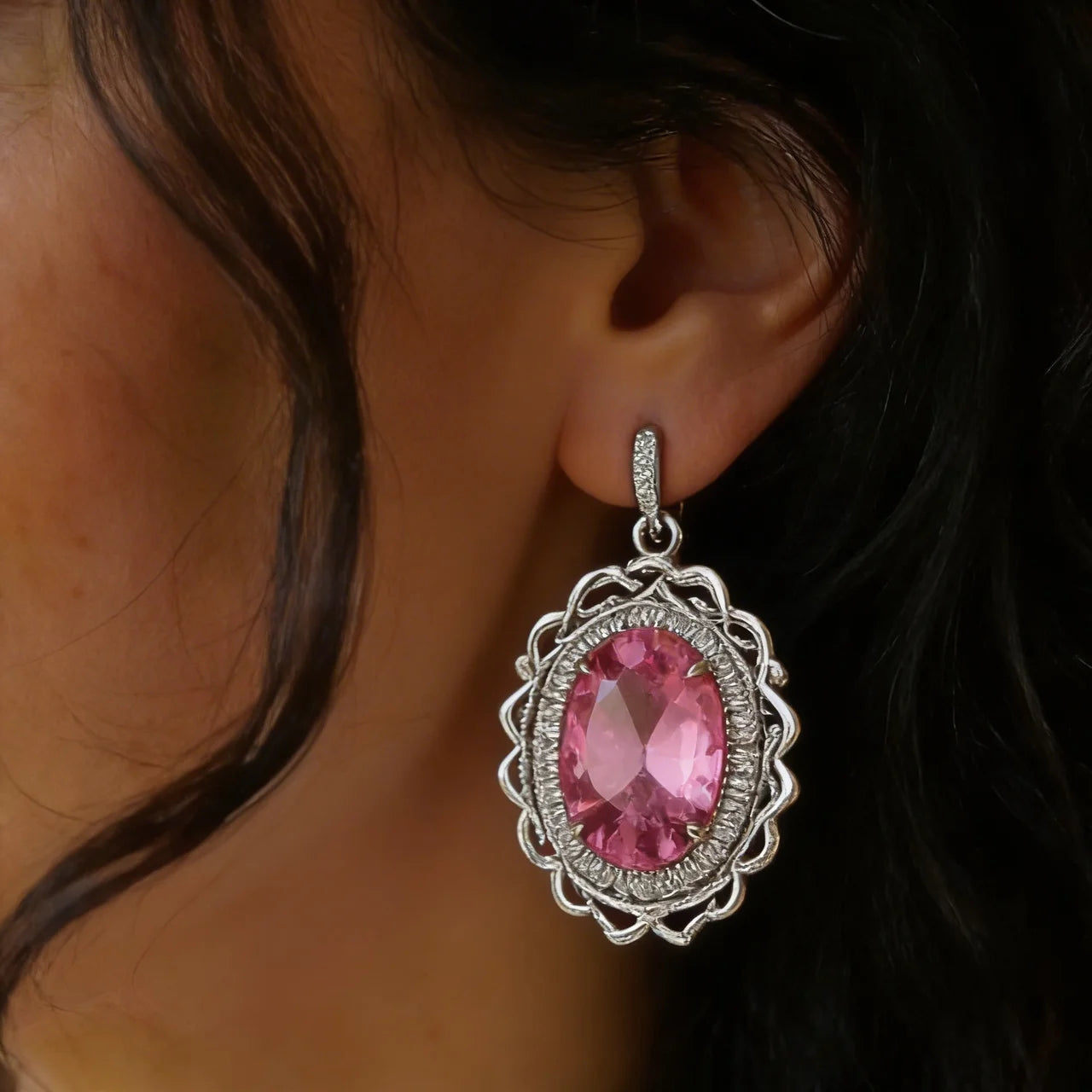 Pink Real topaz diamond earrings