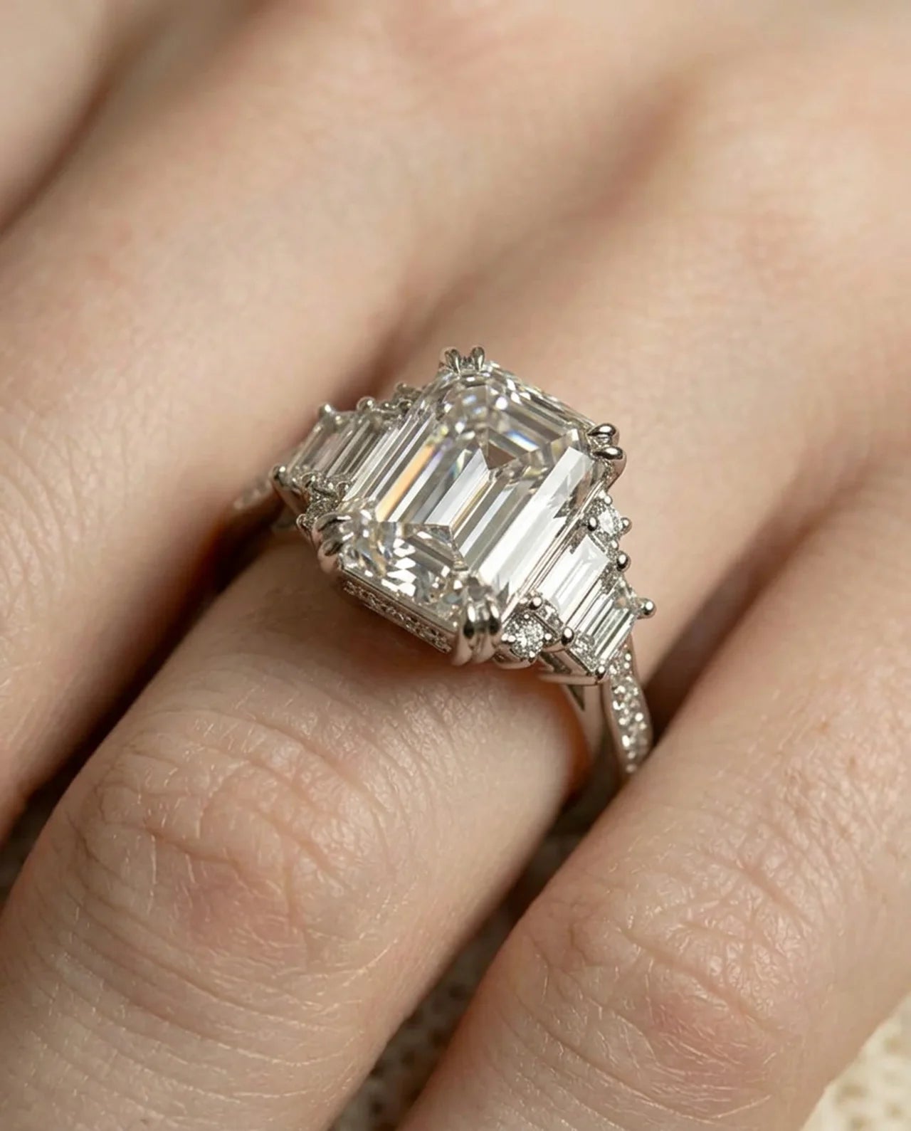 Simulated Diamond Emerald Cut Ring