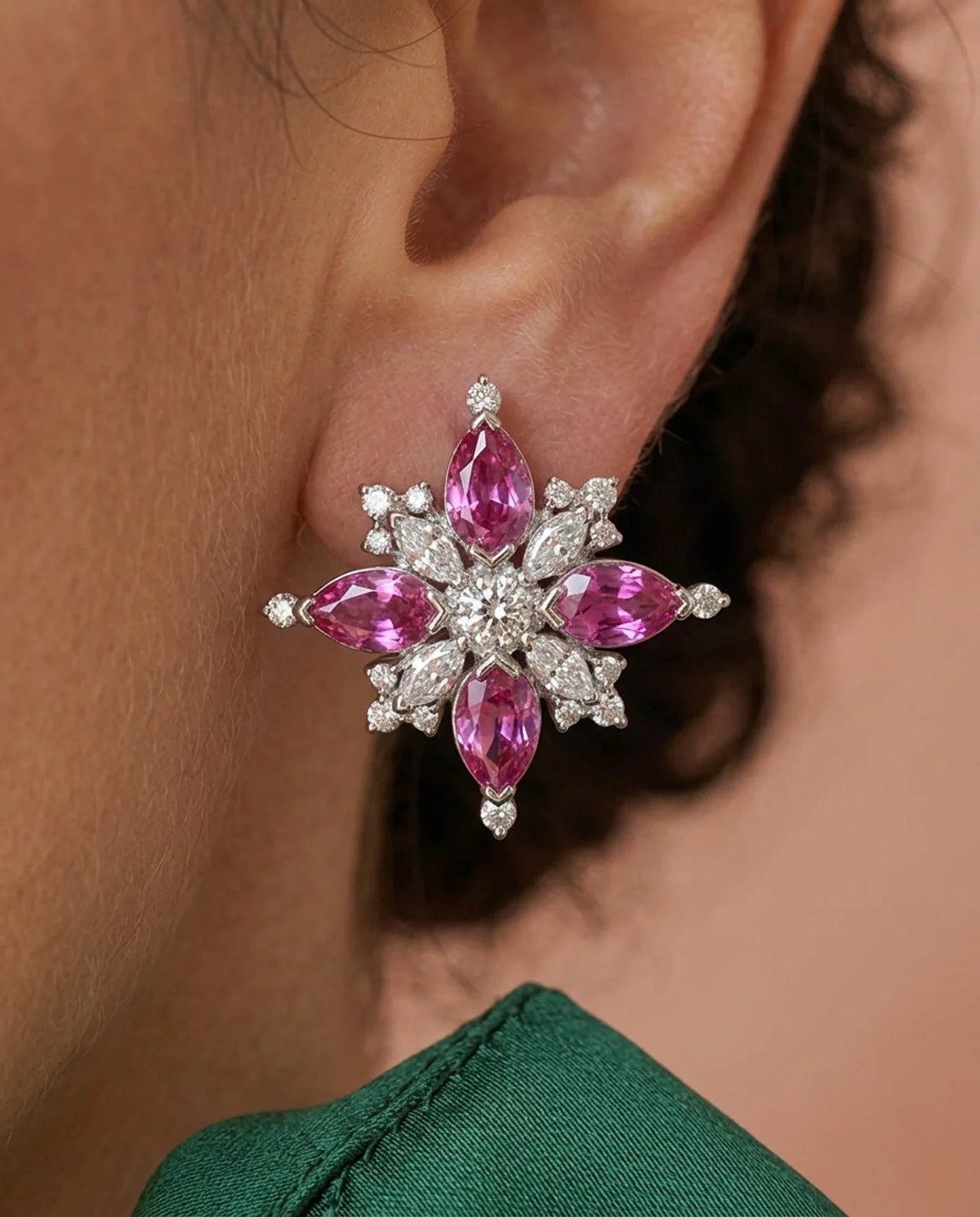 Pink ruby and Diamond Earrings