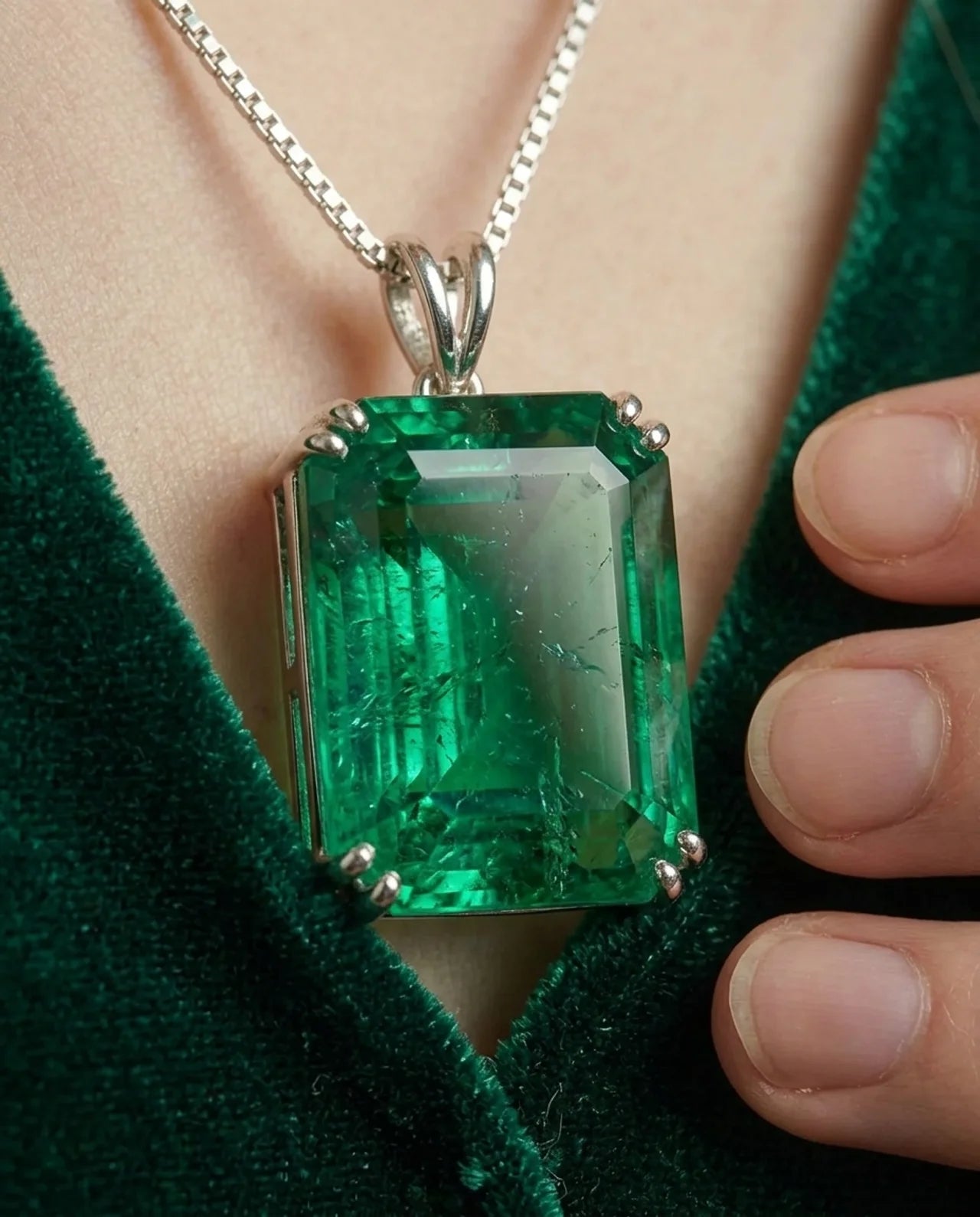 Made Emerald pendant Necklace