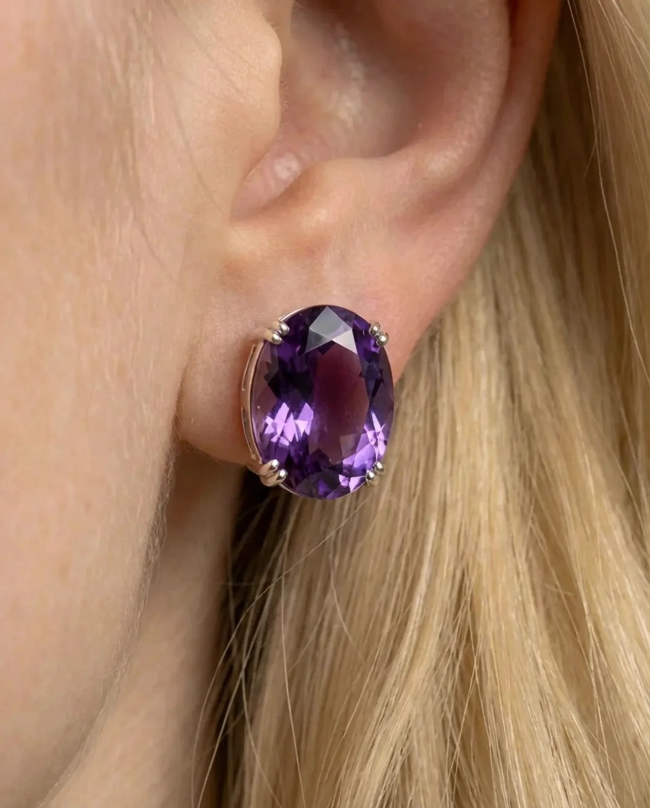 Real Amethyst Stud Earrings