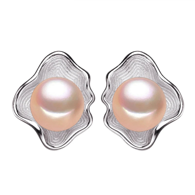 Pink Pearl Earrings with Shell