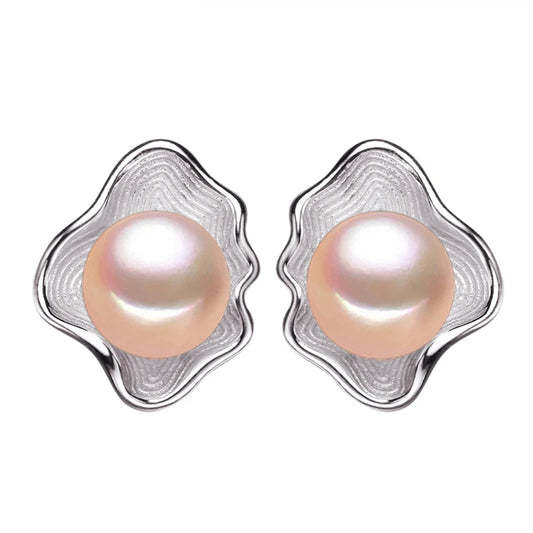 Pink Pearl Earrings with Shell