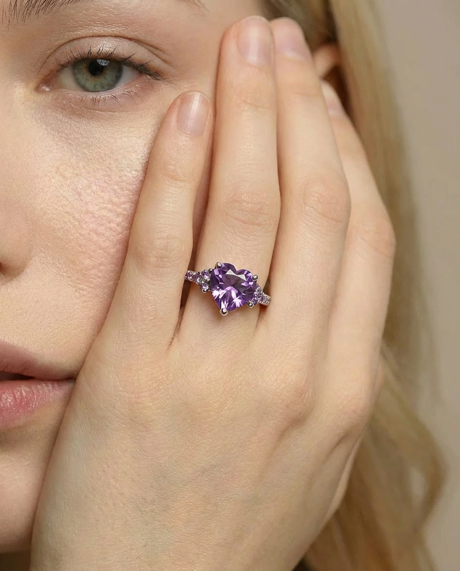 Real Amethyst Heart shaped Ring