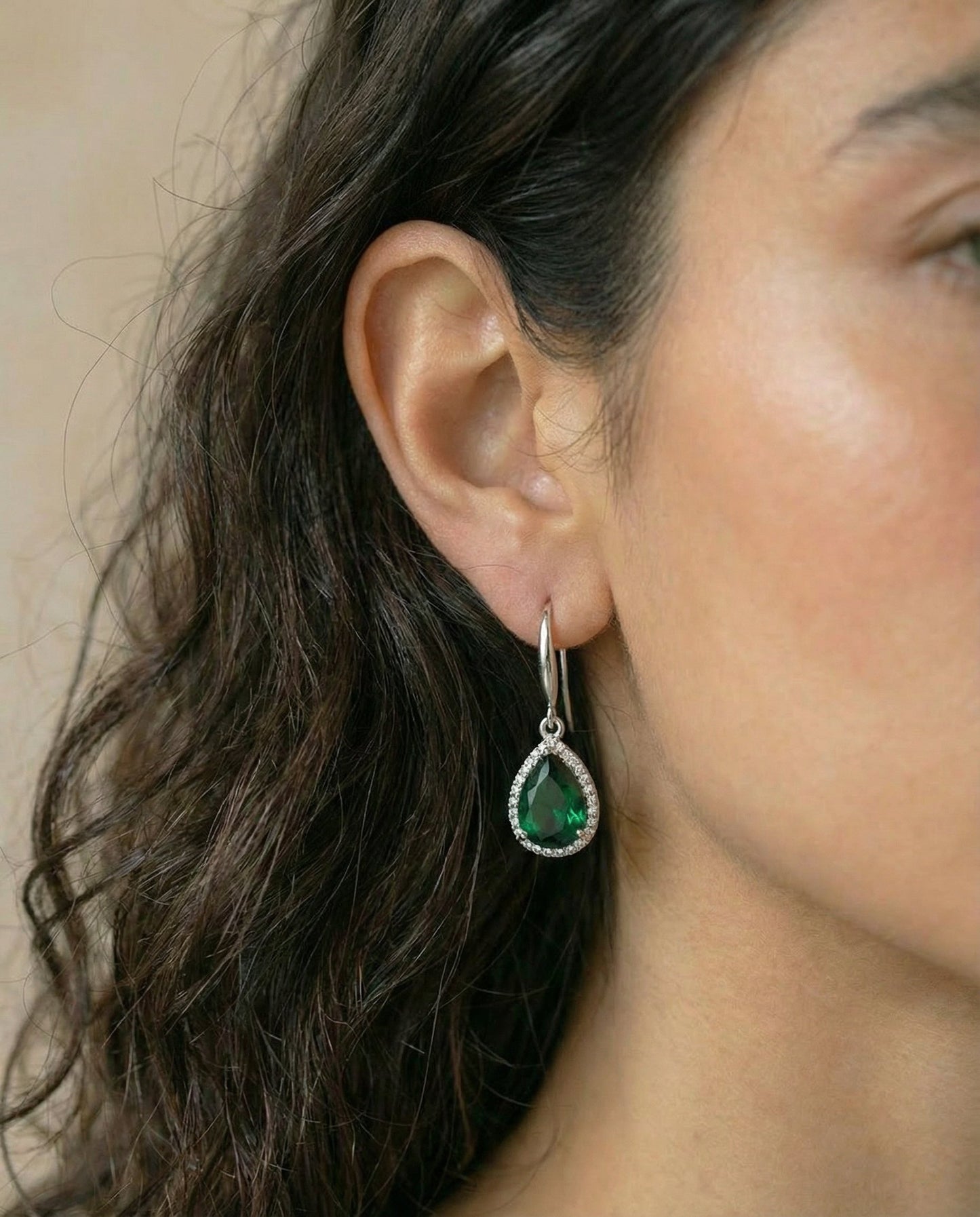 Made Emerald Pear Diamond Earrings