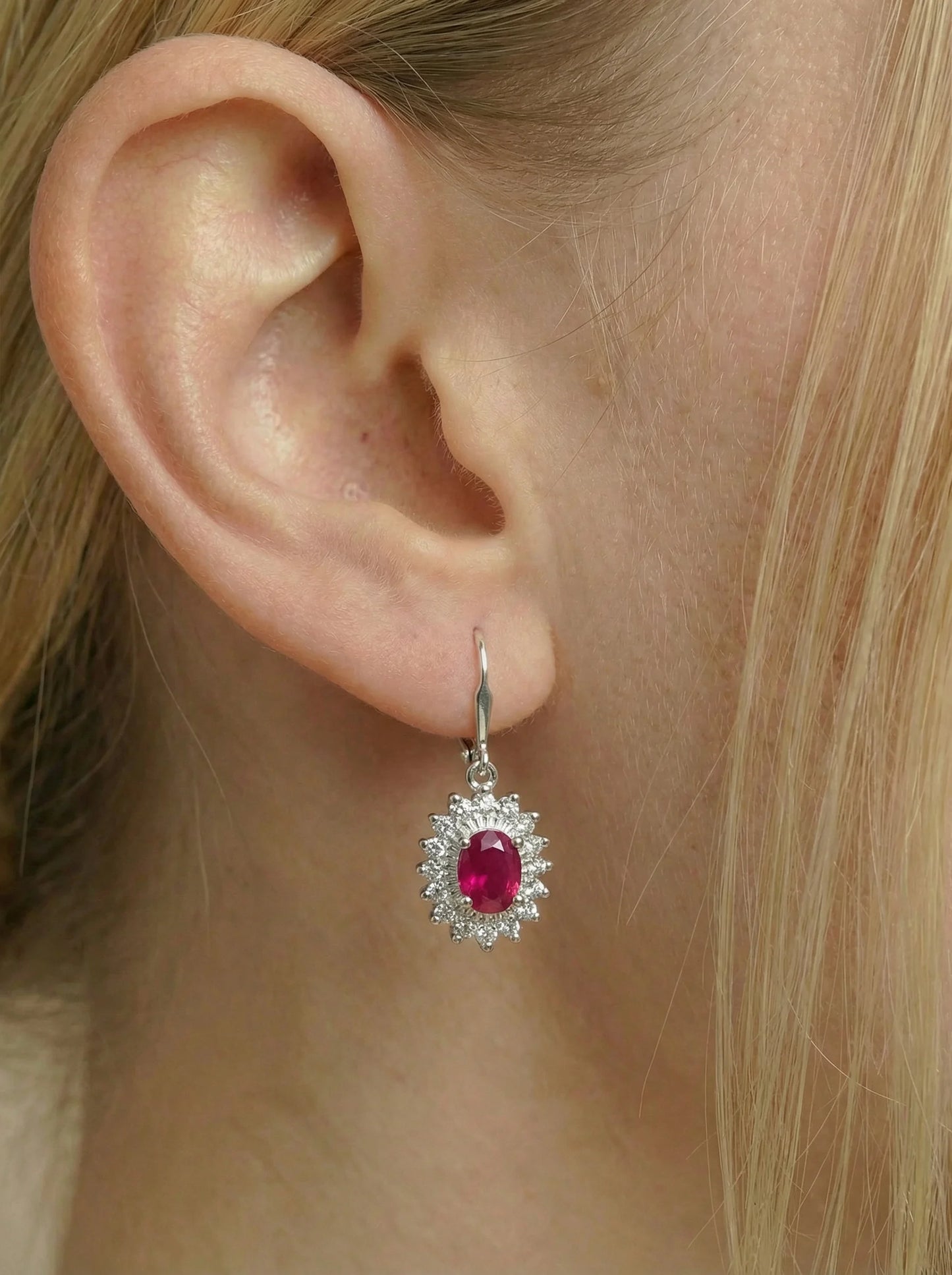 Natural Ruby Diamond Stone Earrings