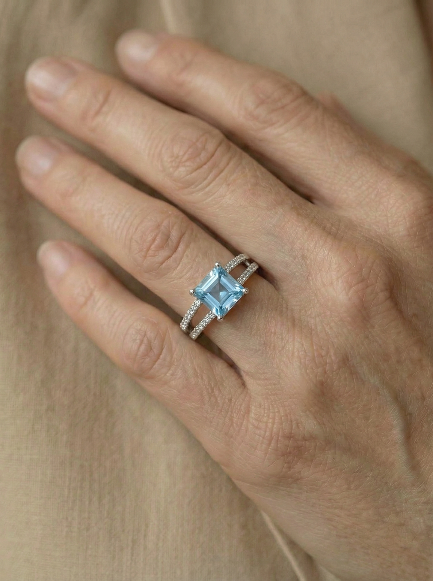 Real Natural Blue Topaz Ring