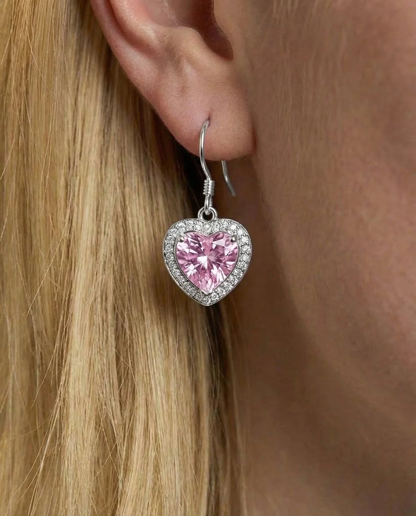 Made pink topaz Heart shaped earrings