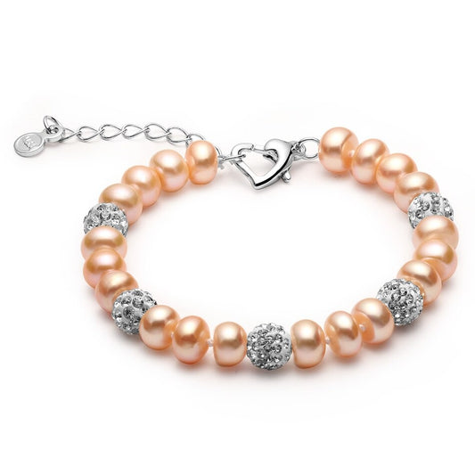 Peach Pearl and zircon Bracelet