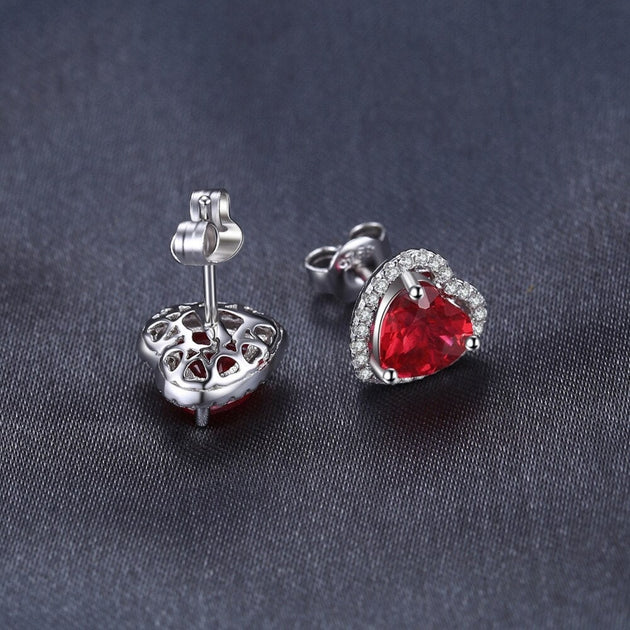 Boucles d'Oreilles Rubis Rouge forme Cœur & Or – Puces Femme