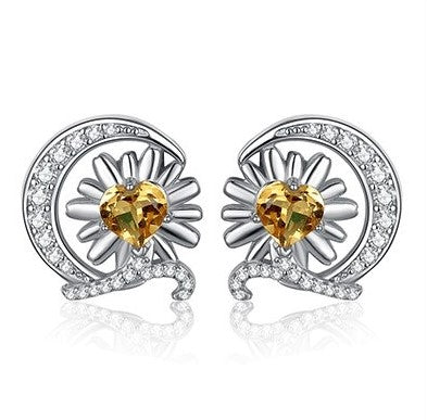 Real Citrine Sunflower Earrings