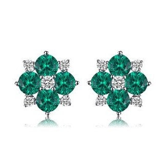 Made Emerald Flower Earring