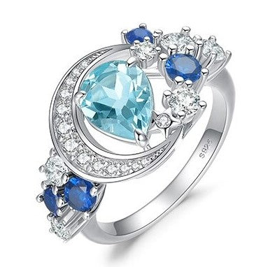 Real Topaz and Sapphire moon Ring