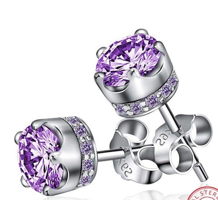 Round Amethyst Stud Earring