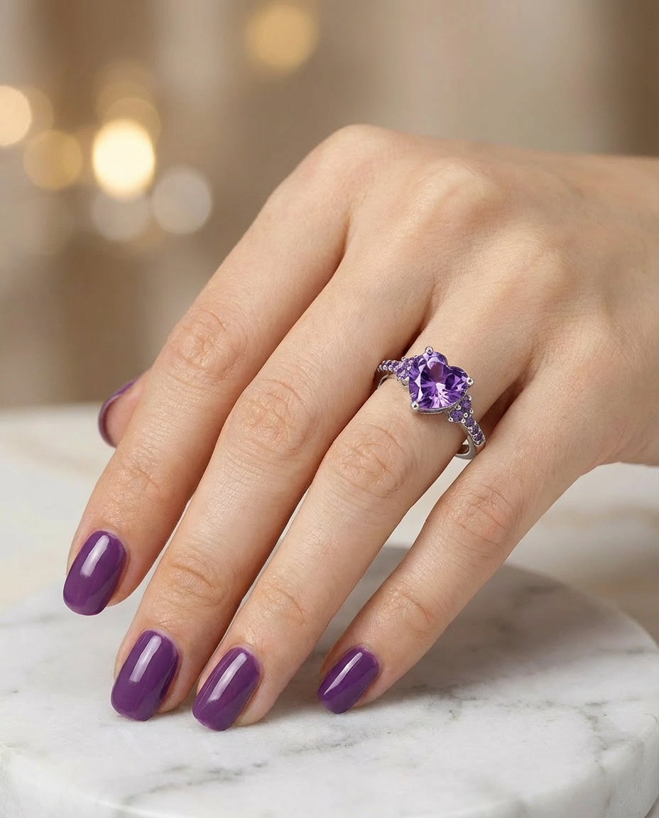 Real Amethyst Heart shaped Ring