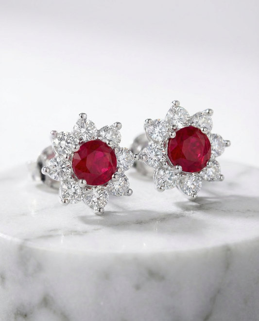 Red Ruby Flower Earrings