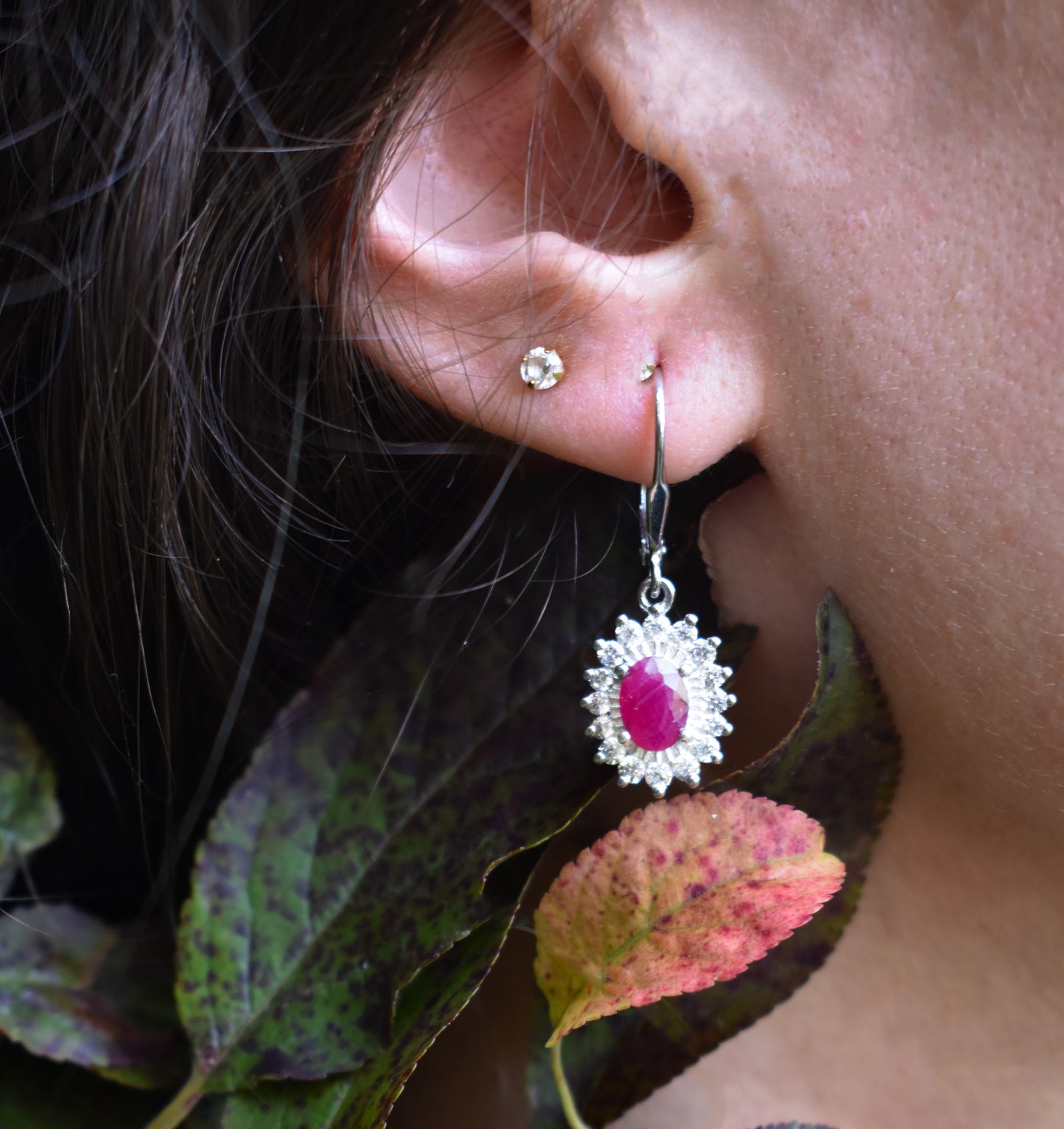 Natural Ruby Diamond Stone Earrings