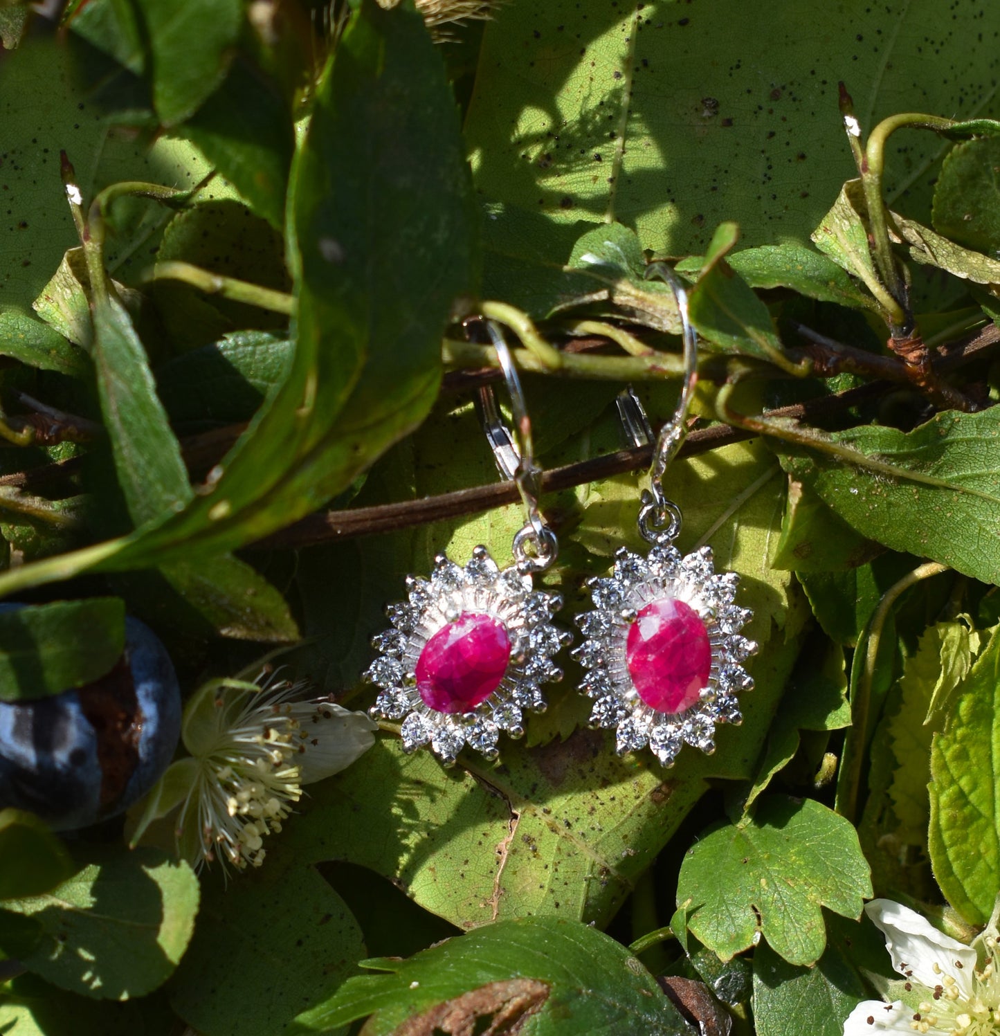 Natural Ruby Diamond Stone Earrings