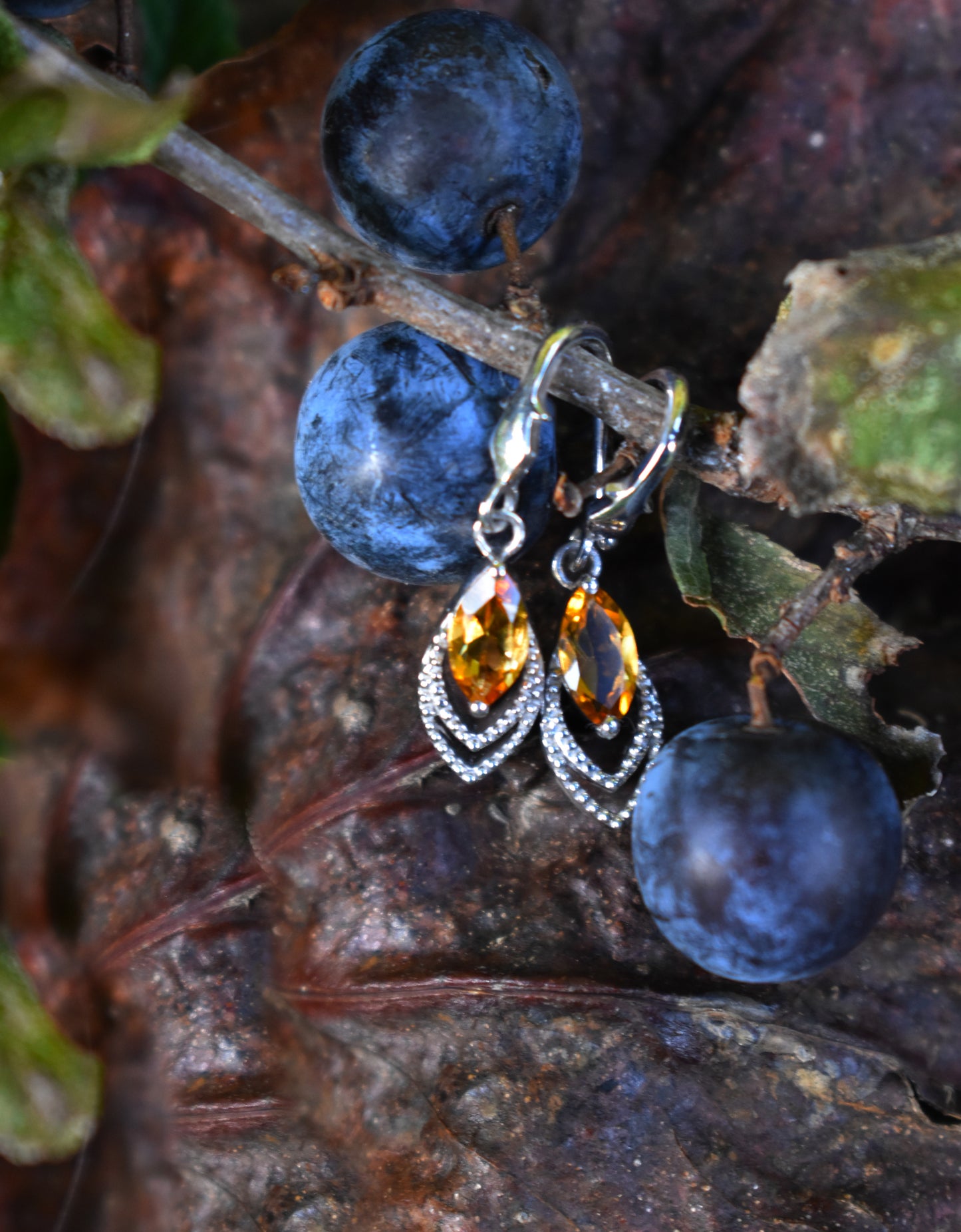 Natural citrine Golden Earrings