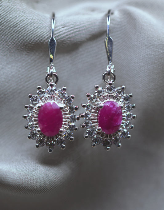 Natural Ruby Diamond Stone Earrings