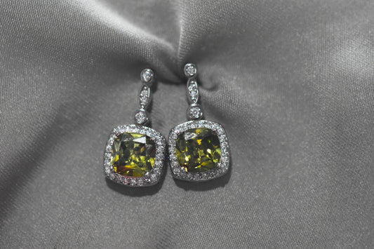 Natural Peridot and diamond Earrings