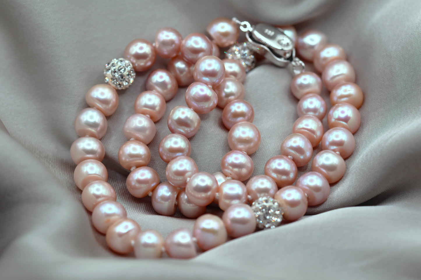 Real Peach Pearl and zircon Necklace