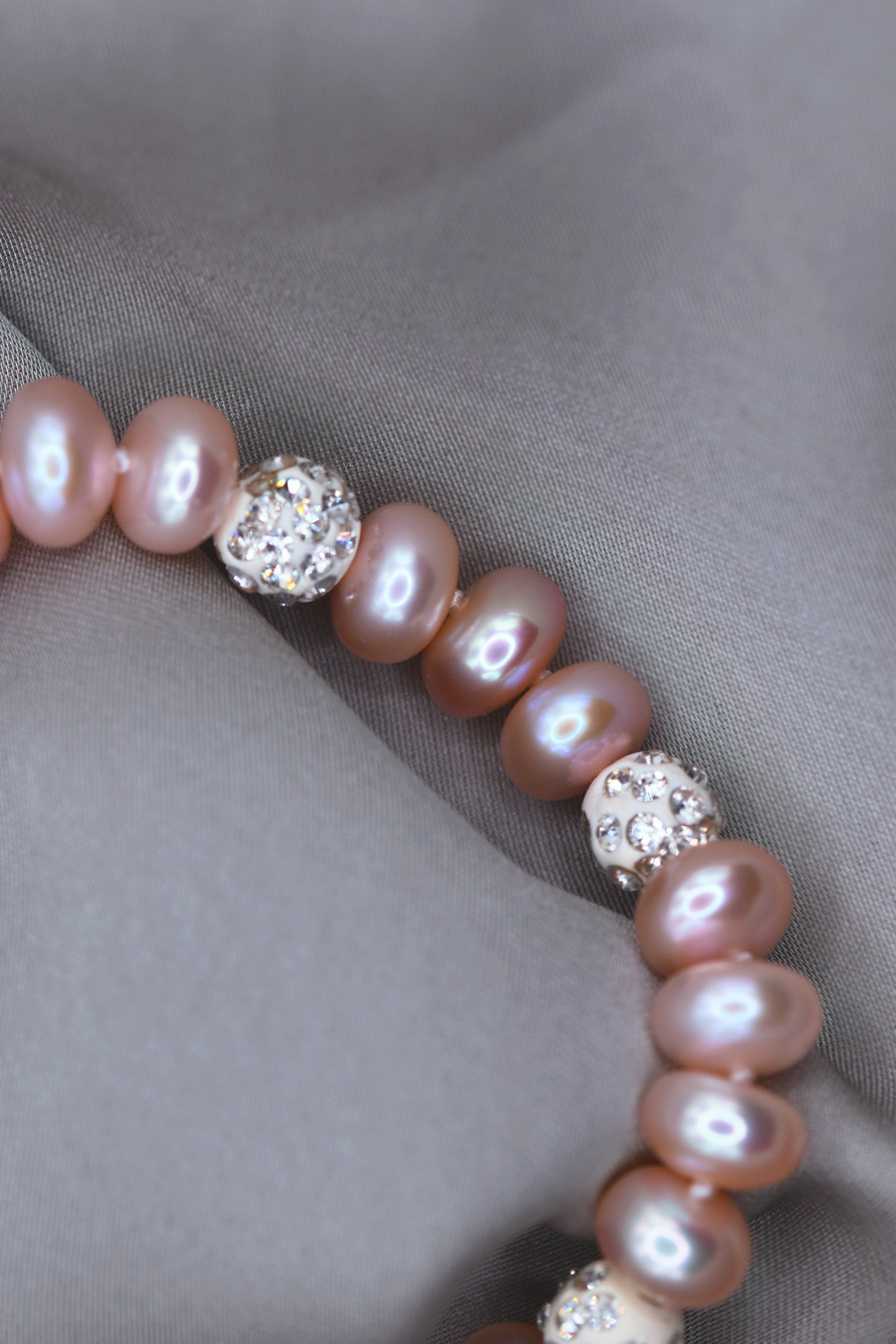 Real Peach Pearl and Zircon Bracelet