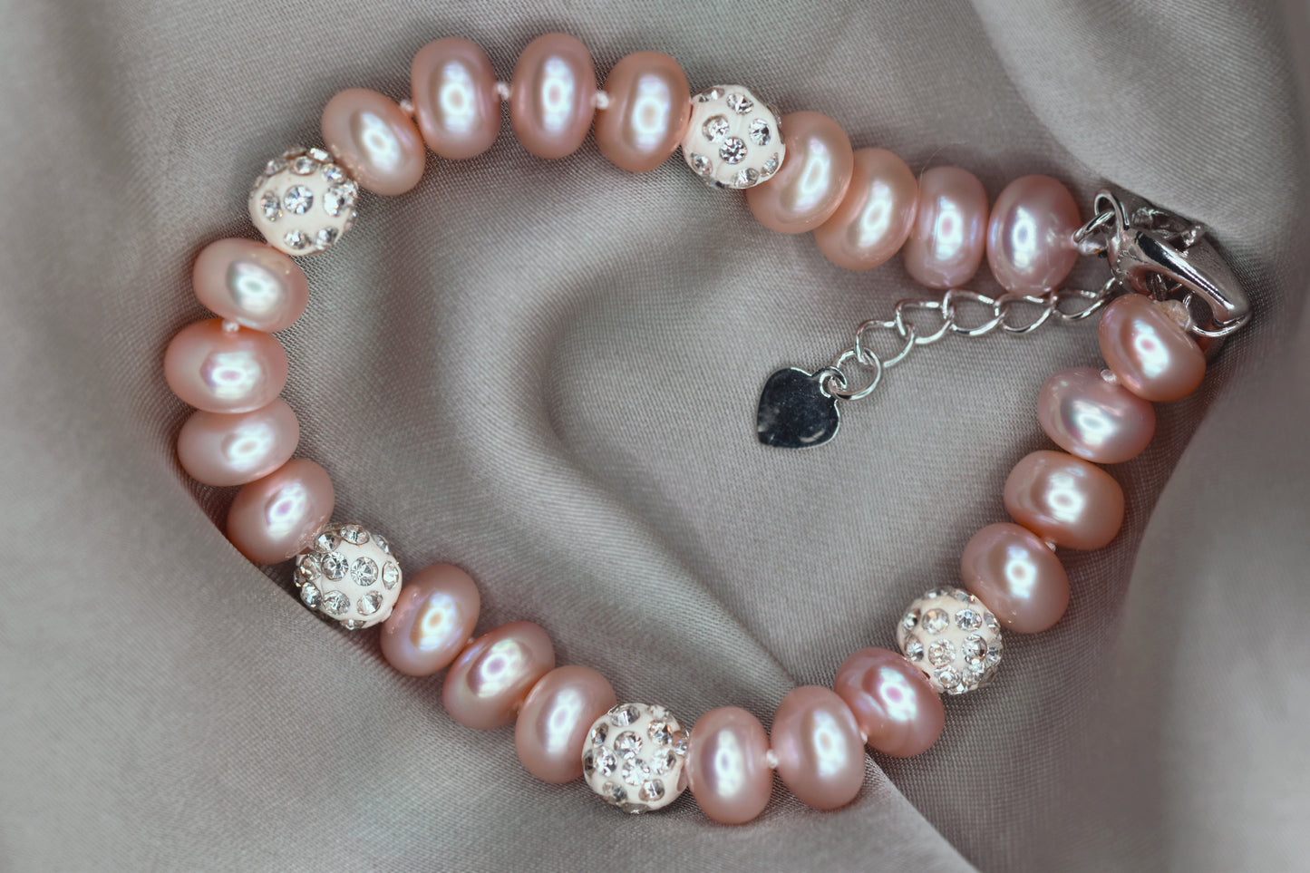 Real Peach Pearl and Zircon Bracelet