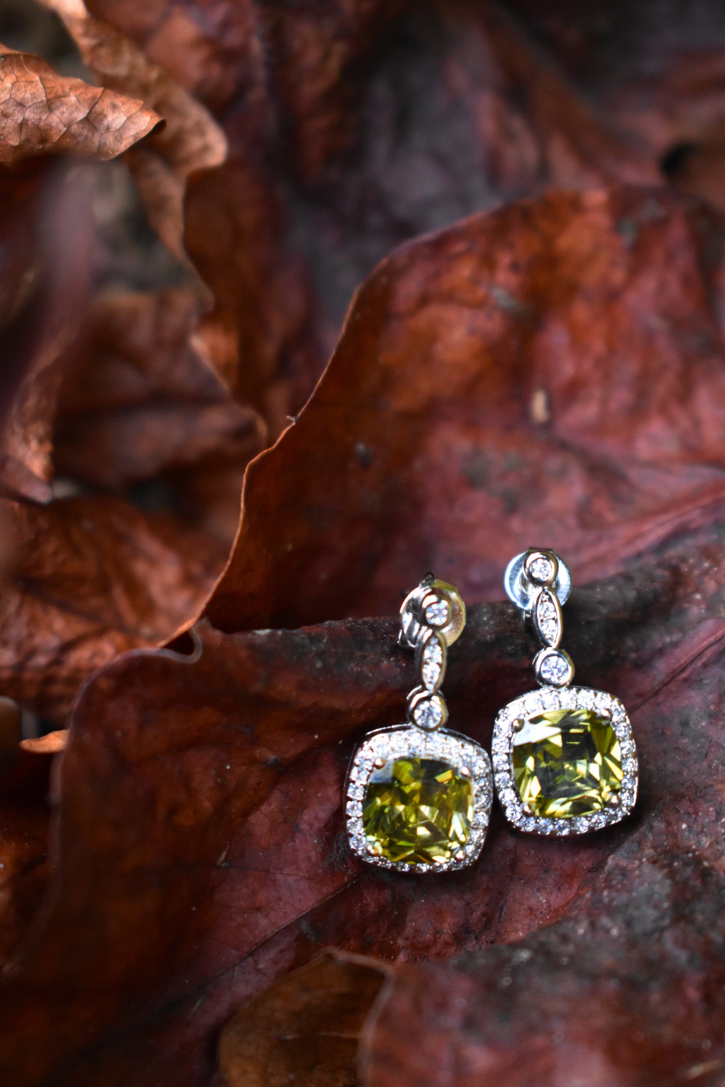 Natural Peridot and diamond Earrings