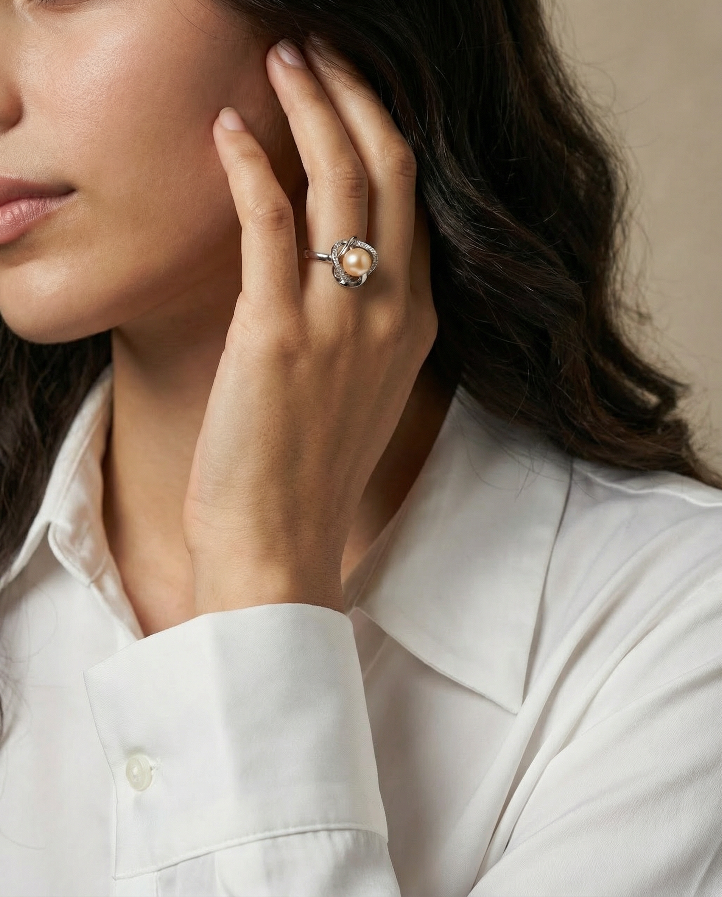 Anillo de perla color melocotón real