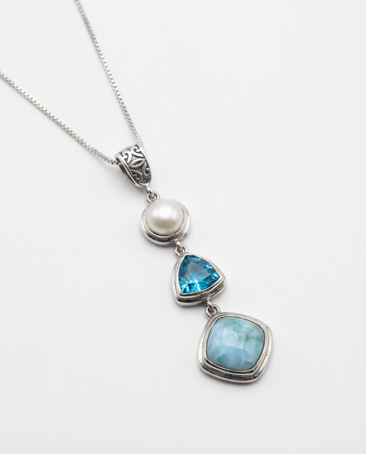 Thrilogy Real Larimar Topaz Pearl Necklace
