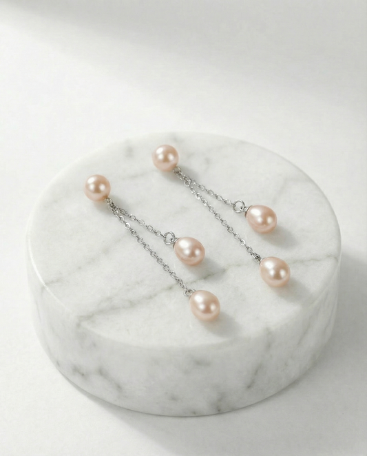 Peach Pearl trilogy earrings