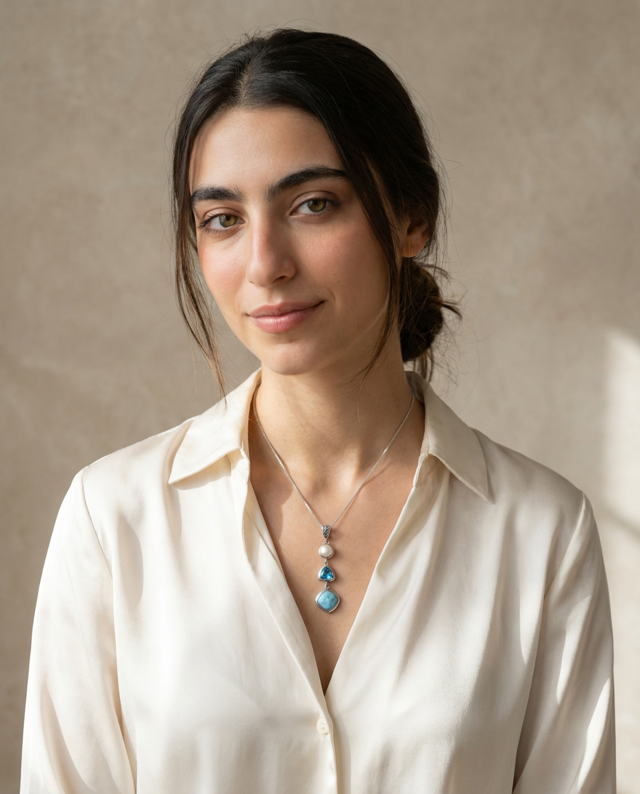 Collar de perlas y topacio larimar auténtico de Thrilogy