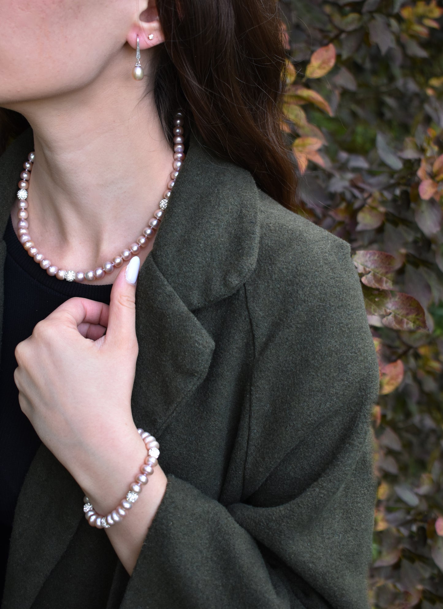 Real Peach Pearl and zircon Necklace