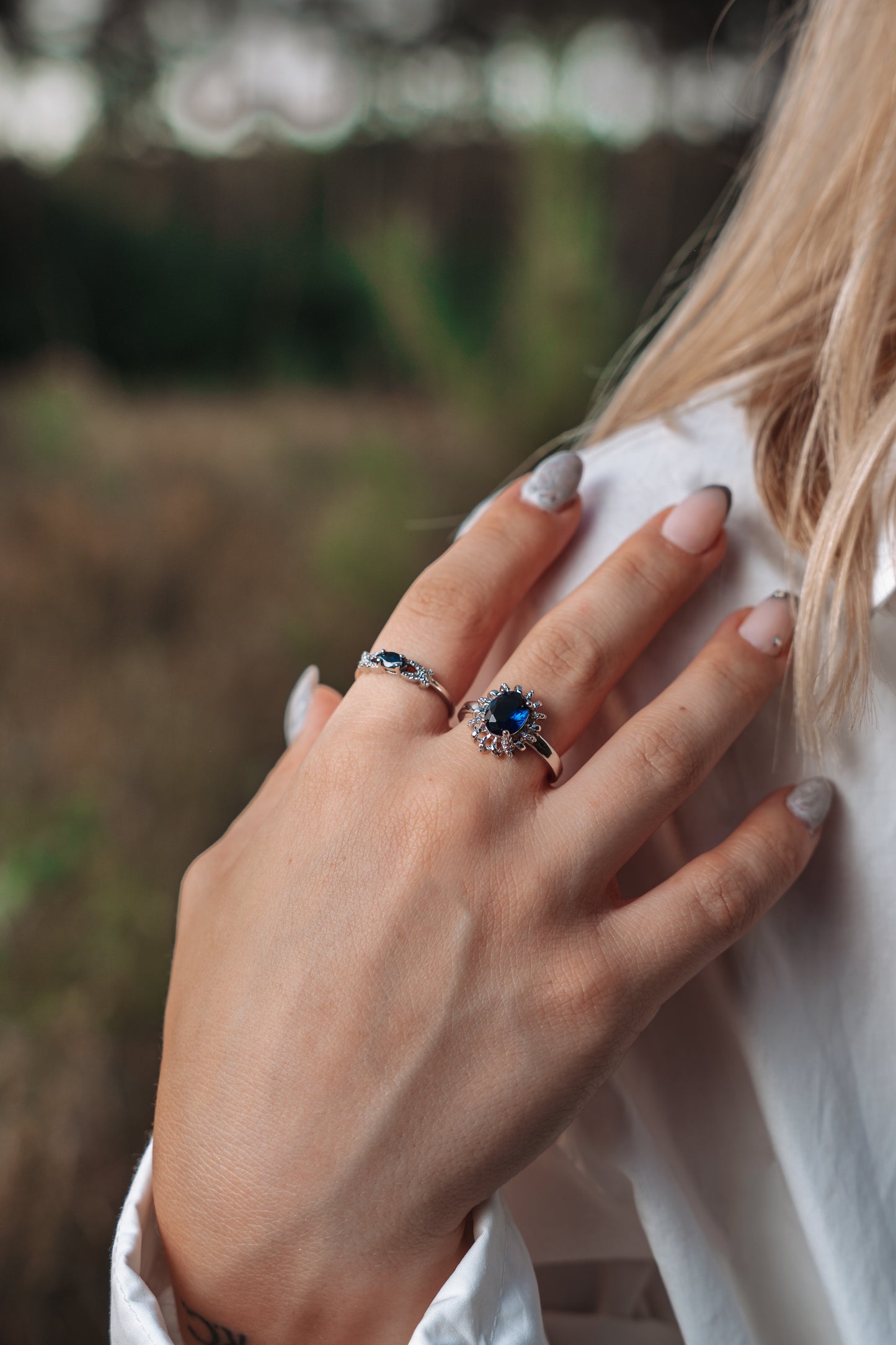 Real Sapphire and Simulated Diamond Ring