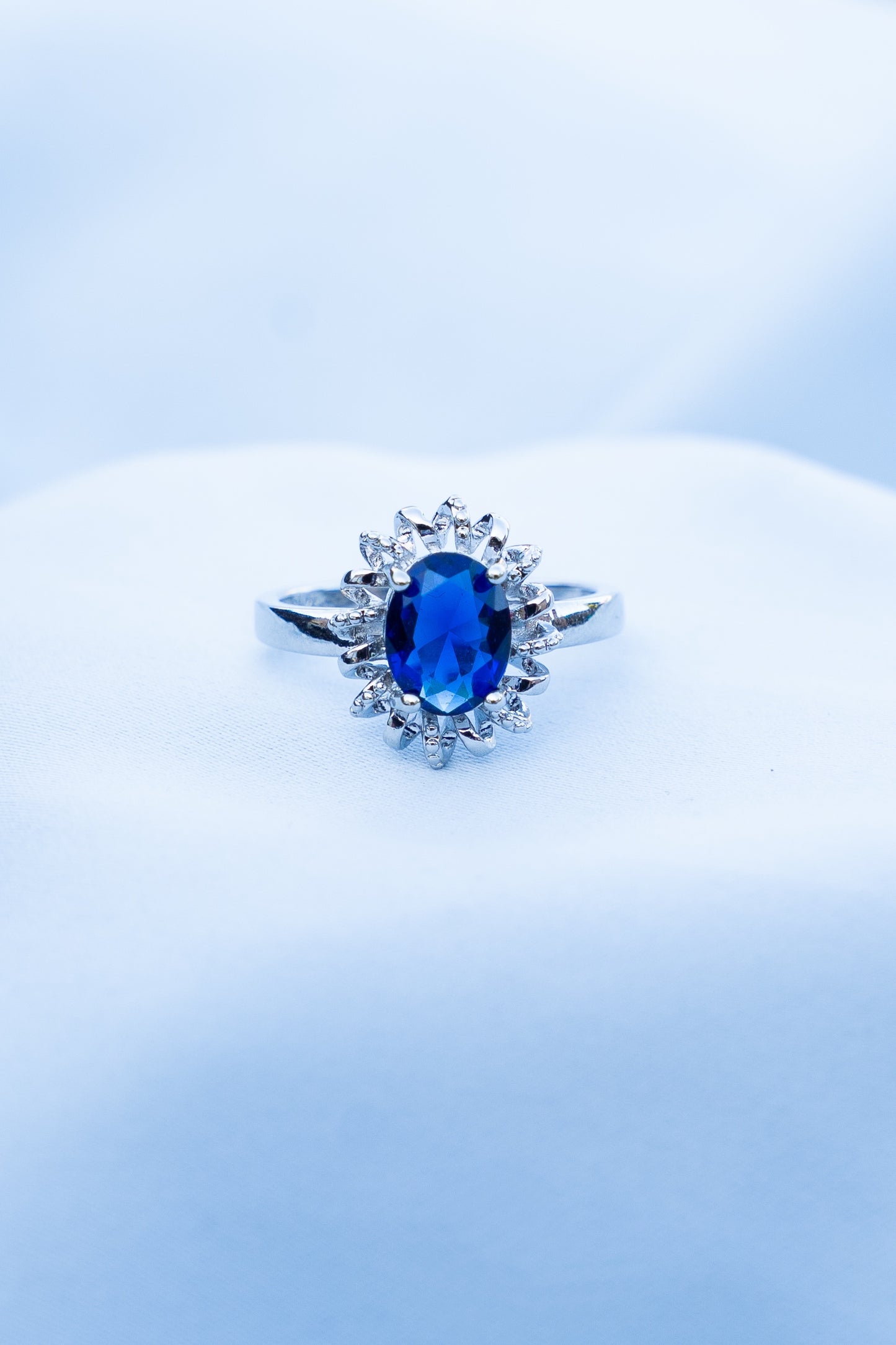 Real Sapphire and Simulated Diamond Ring
