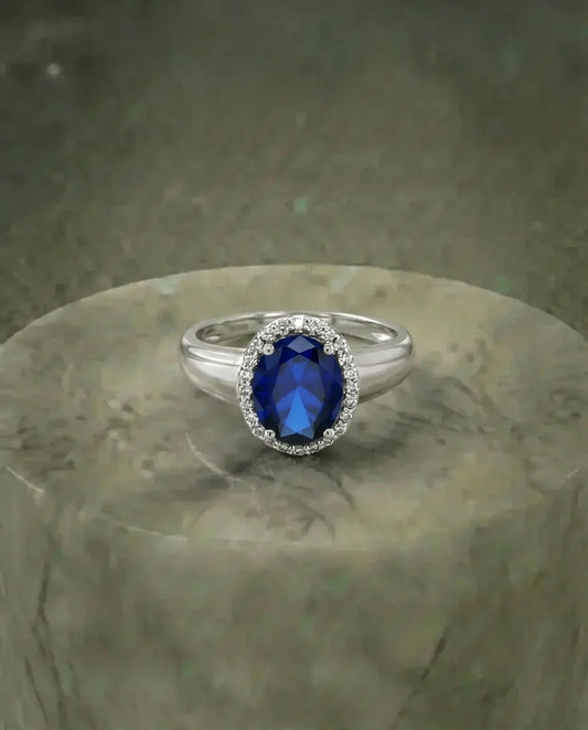 Real Big Sapphire and Simulated Diamond Ring