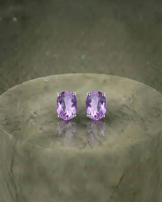Real Amethyst Stud Earrings