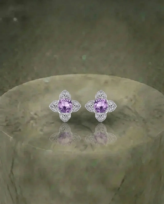 Real Amethyst flower Earrings