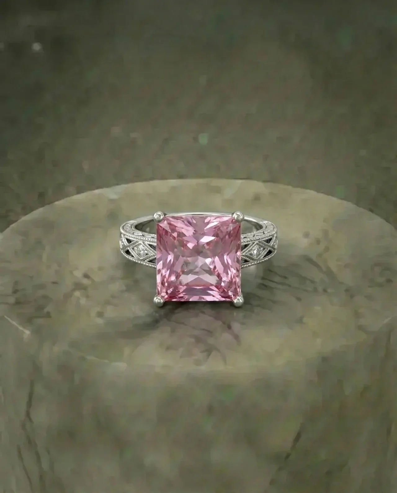 Pink Large made Topaz stone ring